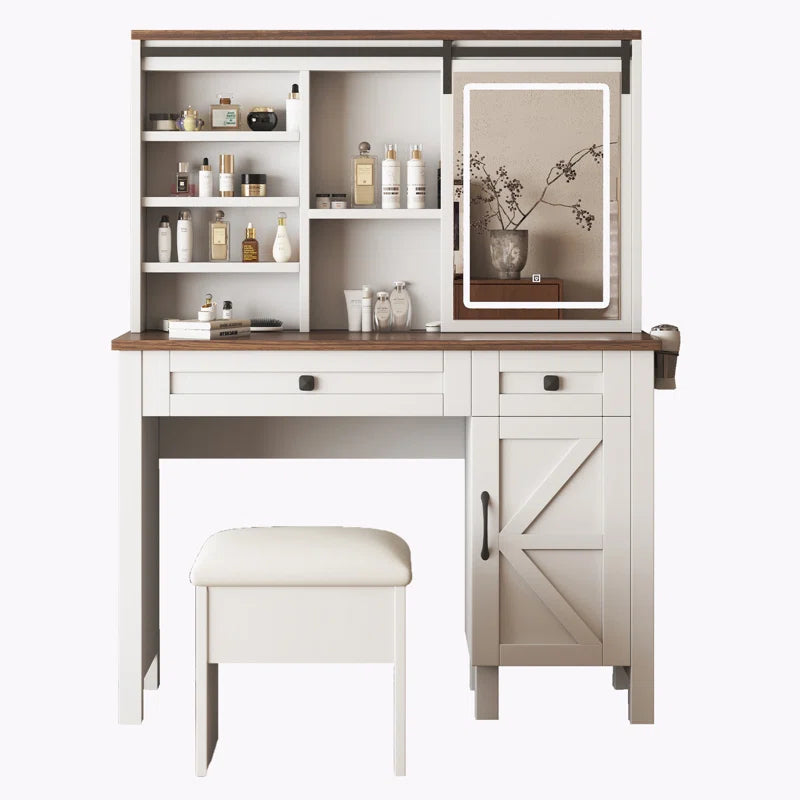 iNOXESTER Makeup Vanity Dressing Table with Lights Mirror 2 Drawers Tool