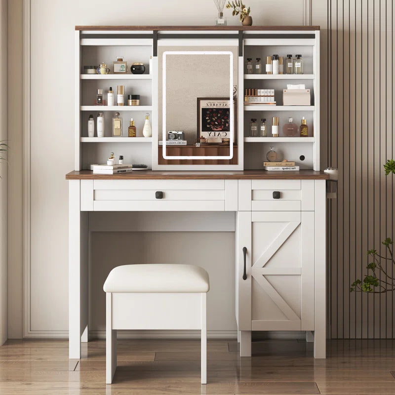 iNOXESTER Makeup Vanity Dressing Table with Lights Mirror 2 Drawers Tool