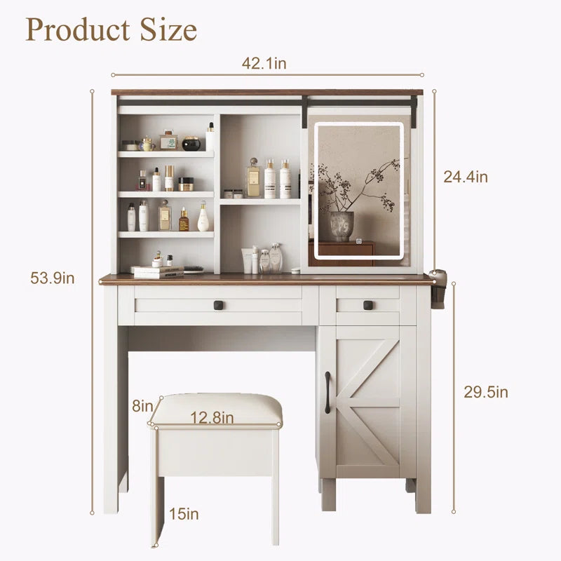 iNOXESTER Makeup Vanity Dressing Table with Lights Mirror 2 Drawers Tool