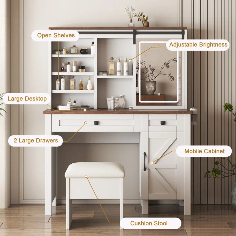 iNOXESTER Makeup Vanity Dressing Table with Lights Mirror 2 Drawers Tool