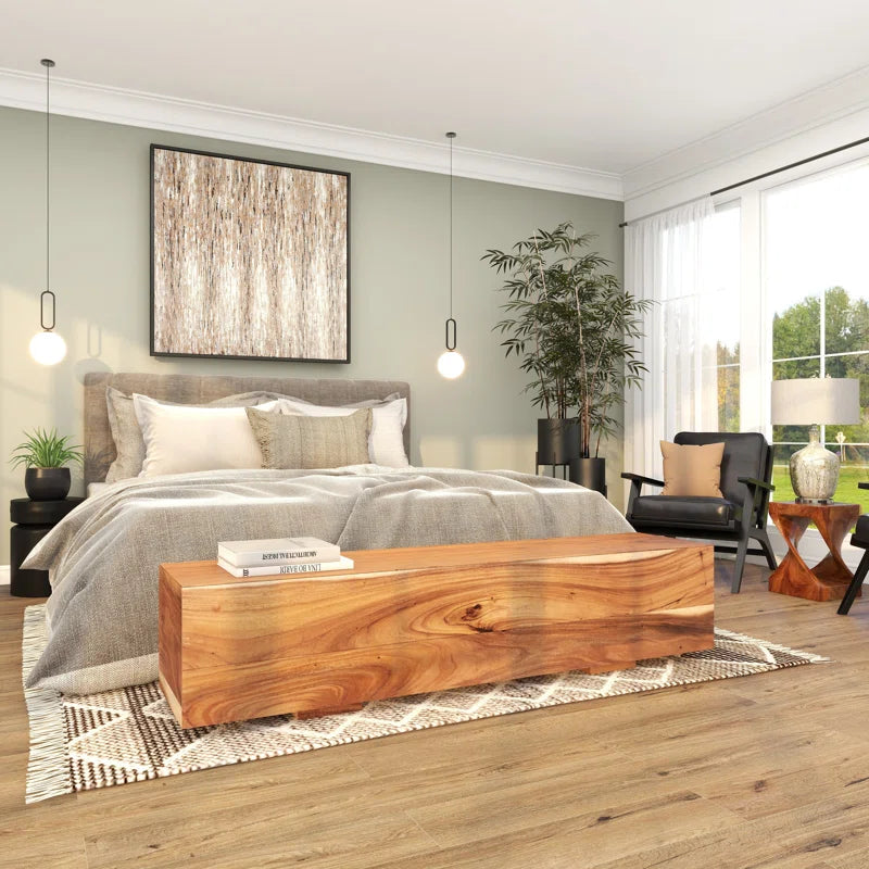 Jaknandi Wood Block Rectangular Bench with Elevated Base