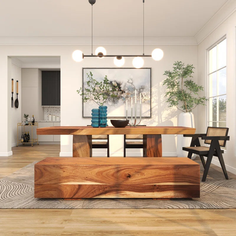 Jaknandi Wood Block Rectangular Bench with Elevated Base