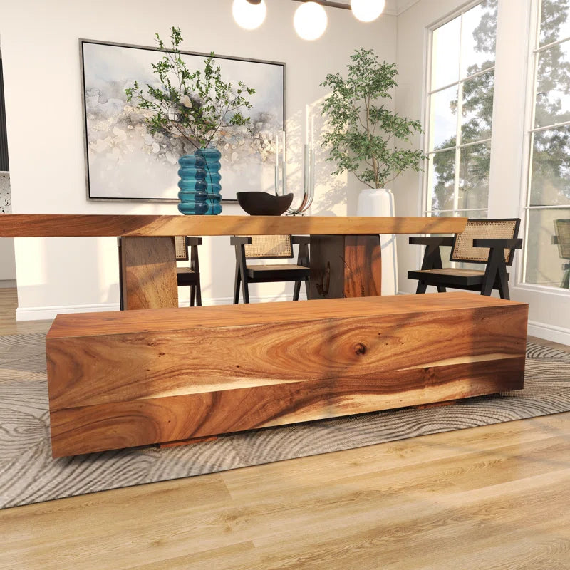 Jaknandi Wood Block Rectangular Bench with Elevated Base