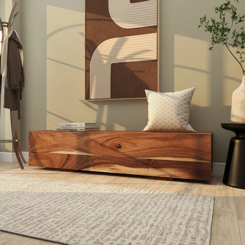 Parsunker Wood Block Rectangular Bench with Elevated Base
