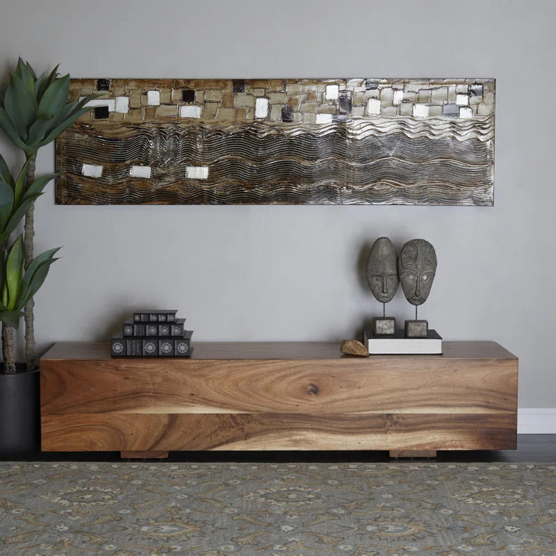 Parsunker Wood Block Rectangular Bench with Elevated Base