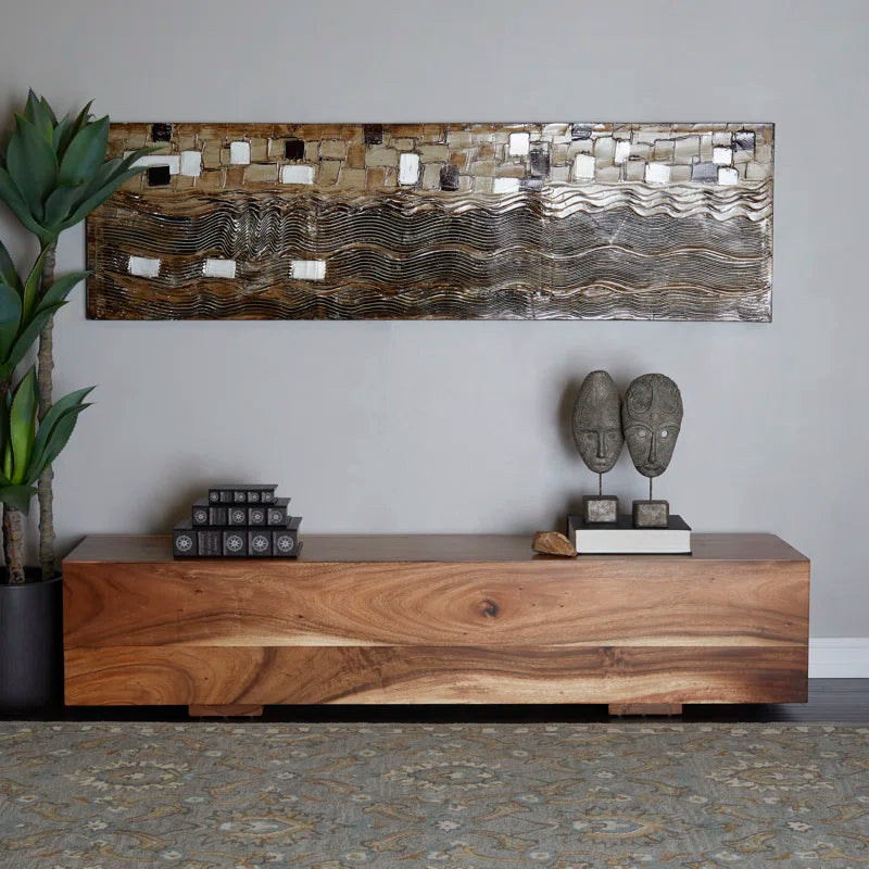 Parsunker Wood Block Rectangular Bench with Elevated Base