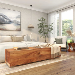 Parsunker Wood Block Rectangular Bench with Elevated Base