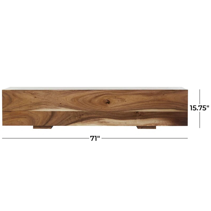 Jaknandi Wood Block Rectangular Bench with Elevated Base