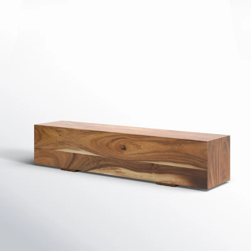 Jaknandi Wood Block Rectangular Bench with Elevated Base
