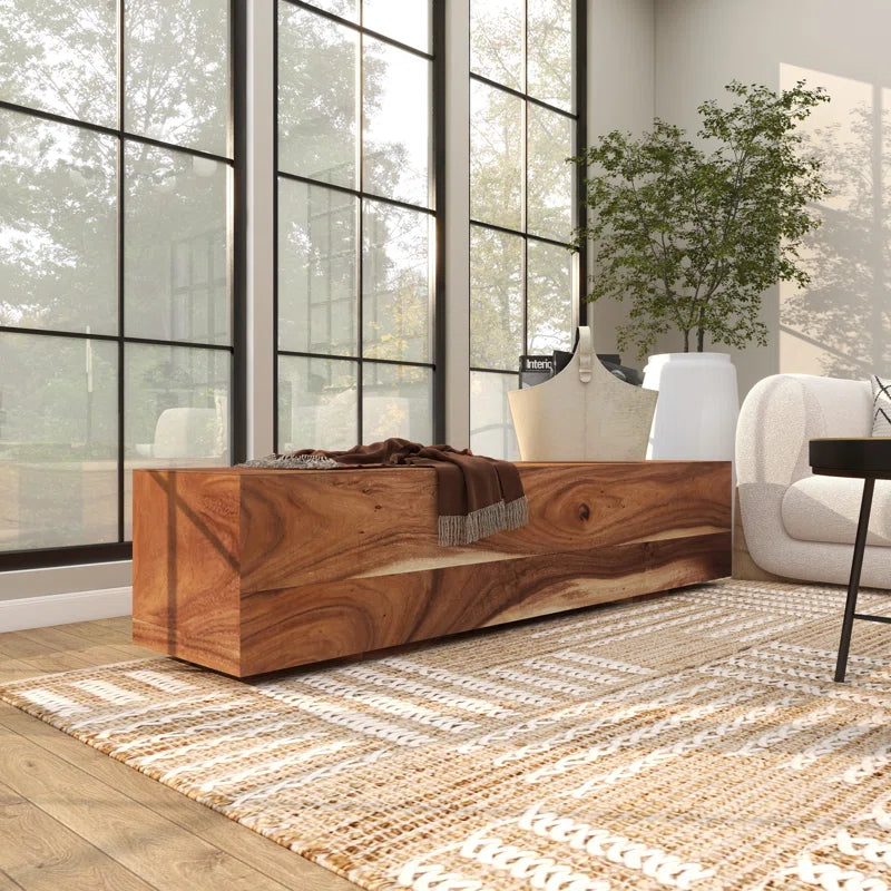 Parsunker Wood Block Rectangular Bench with Elevated Base