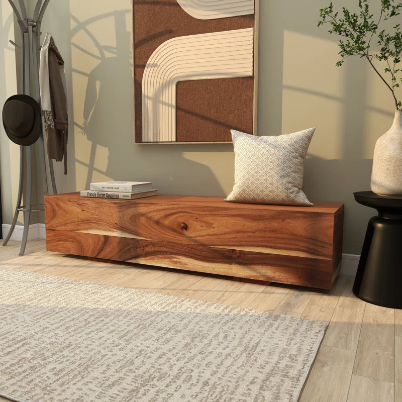 Parsunker Wood Block Rectangular Bench with Elevated Base
