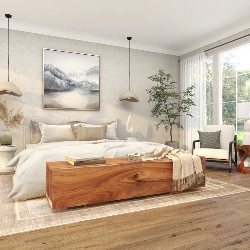 Jaknandi Wood Block Rectangular Bench with Elevated Base