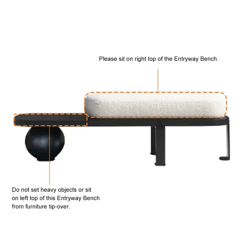 Samiop Wooden Entryway Bench Boucle Upholstered with Abstract Metal Legs
