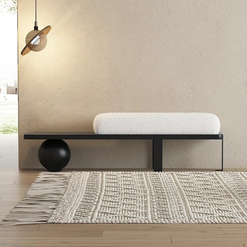 Samiop Wooden Entryway Bench Boucle Upholstered with Abstract Metal Legs