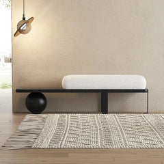 Samiop Wooden Entryway Bench Boucle Upholstered with Abstract Metal Legs