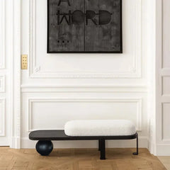 Samiop Wooden Entryway Bench Boucle Upholstered with Abstract Metal Legs