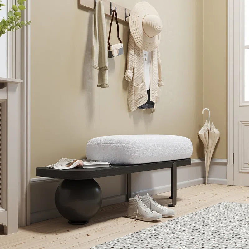 Samiop Wooden Entryway Bench Boucle Upholstered with Abstract Metal Legs