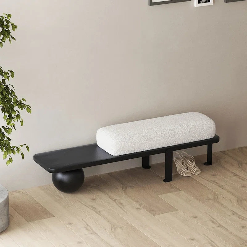 Samiop Wooden Entryway Bench Boucle Upholstered with Abstract Metal Legs