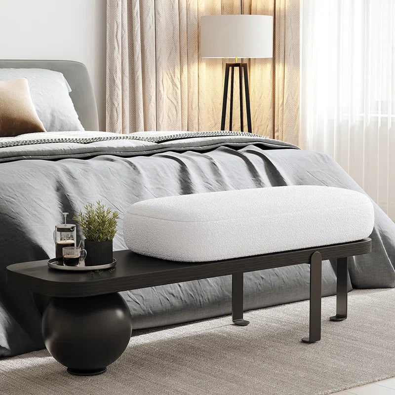 Samiop Wooden Entryway Bench Boucle Upholstered with Abstract Metal Legs