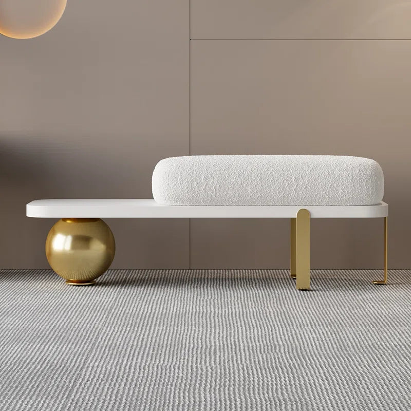 Samiop Wooden Entryway Bench Boucle Upholstered with Abstract Metal Legs