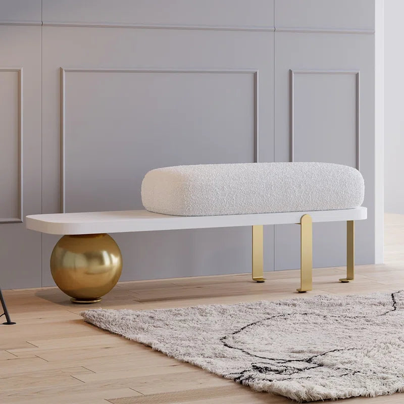 Samiop Wooden Entryway Bench Boucle Upholstered with Abstract Metal Legs