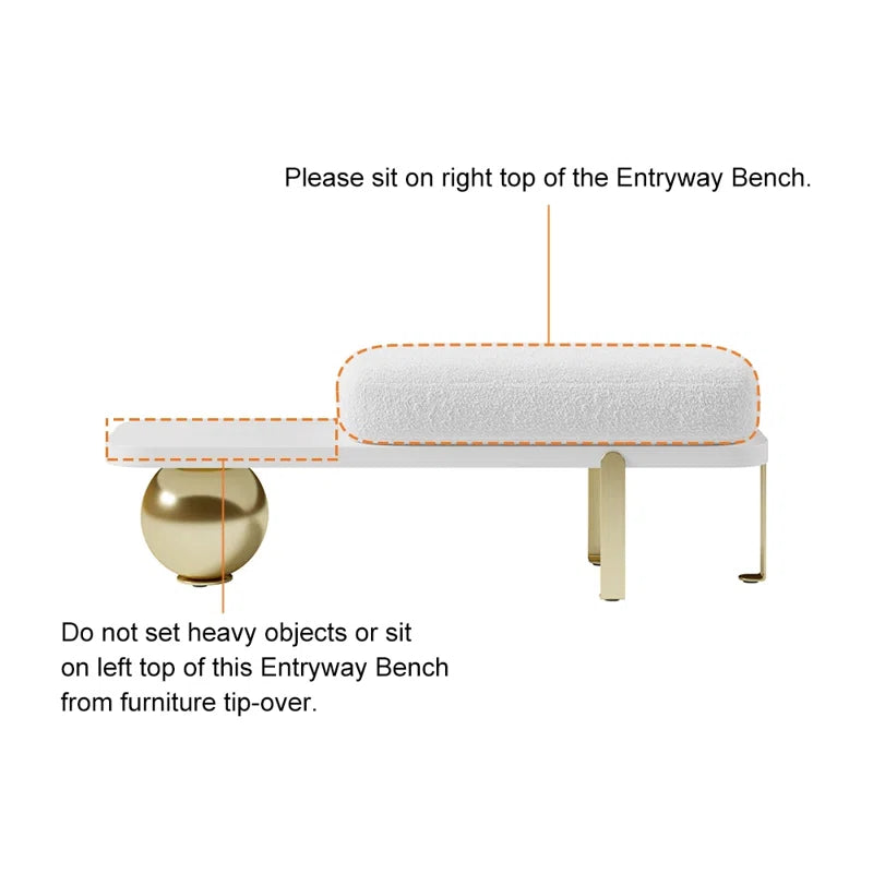 Samiop Wooden Entryway Bench Boucle Upholstered with Abstract Metal Legs