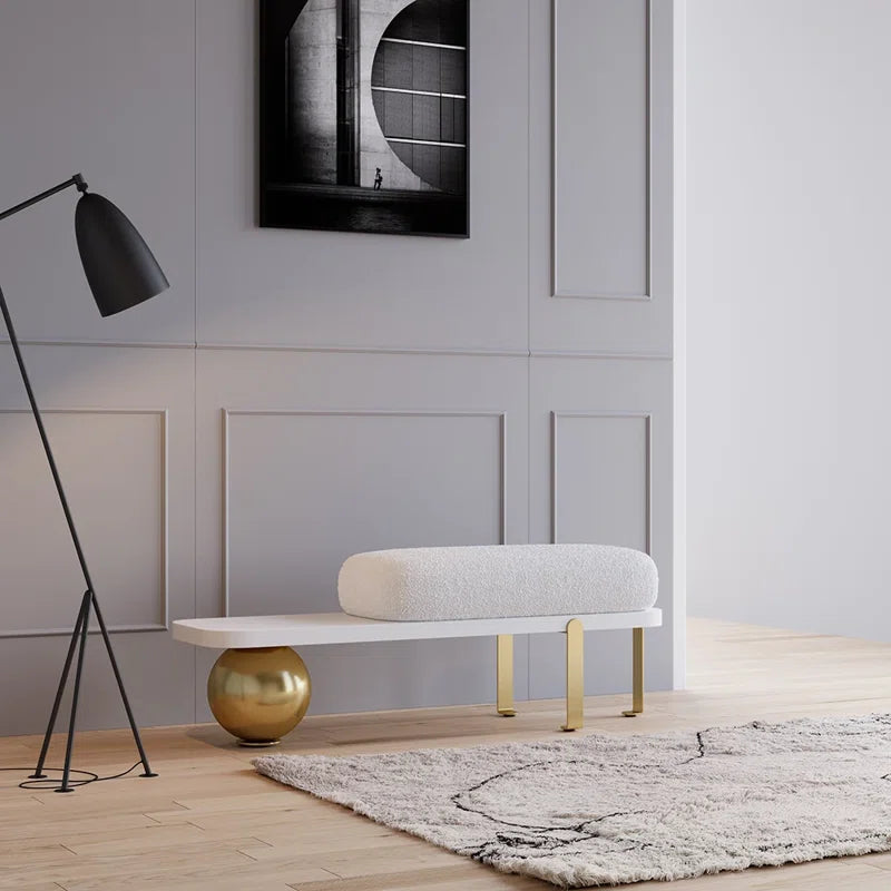 Samiop Wooden Entryway Bench Boucle Upholstered with Abstract Metal Legs