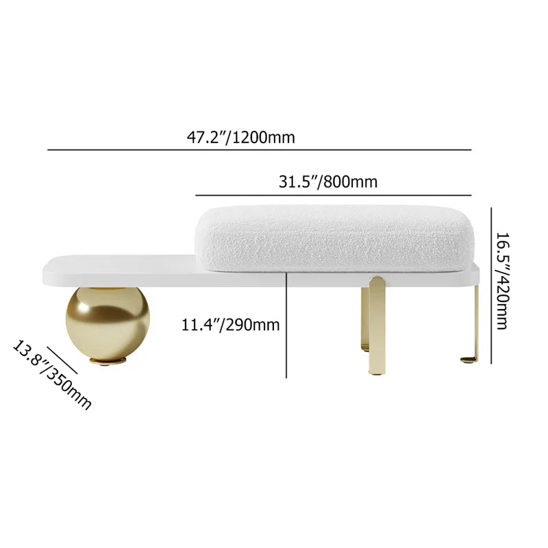 Samiop Wooden Entryway Bench Boucle Upholstered with Abstract Metal Legs
