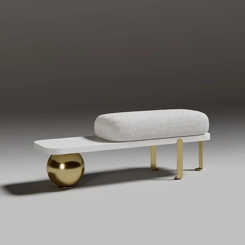 Samiop Wooden Entryway Bench Boucle Upholstered with Abstract Metal Legs