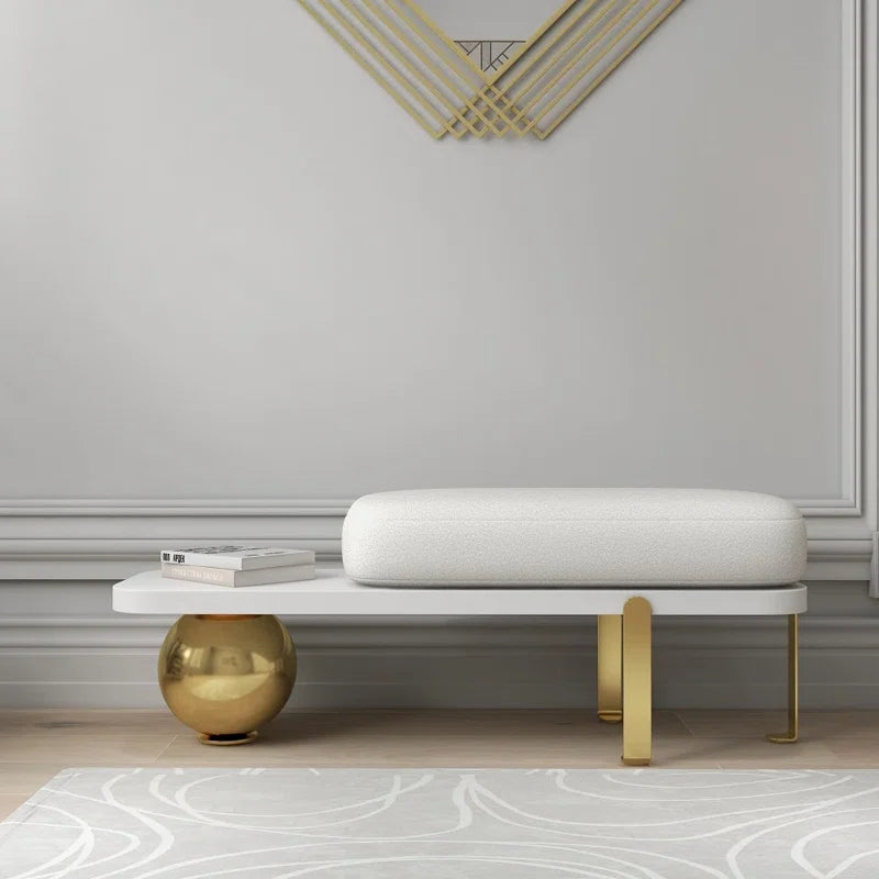 Samiop Wooden Entryway Bench Boucle Upholstered with Abstract Metal Legs