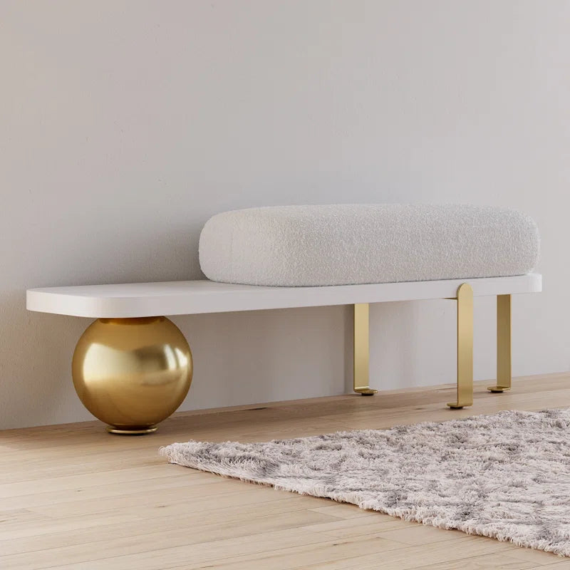 Samiop Wooden Entryway Bench Boucle Upholstered with Abstract Metal Legs