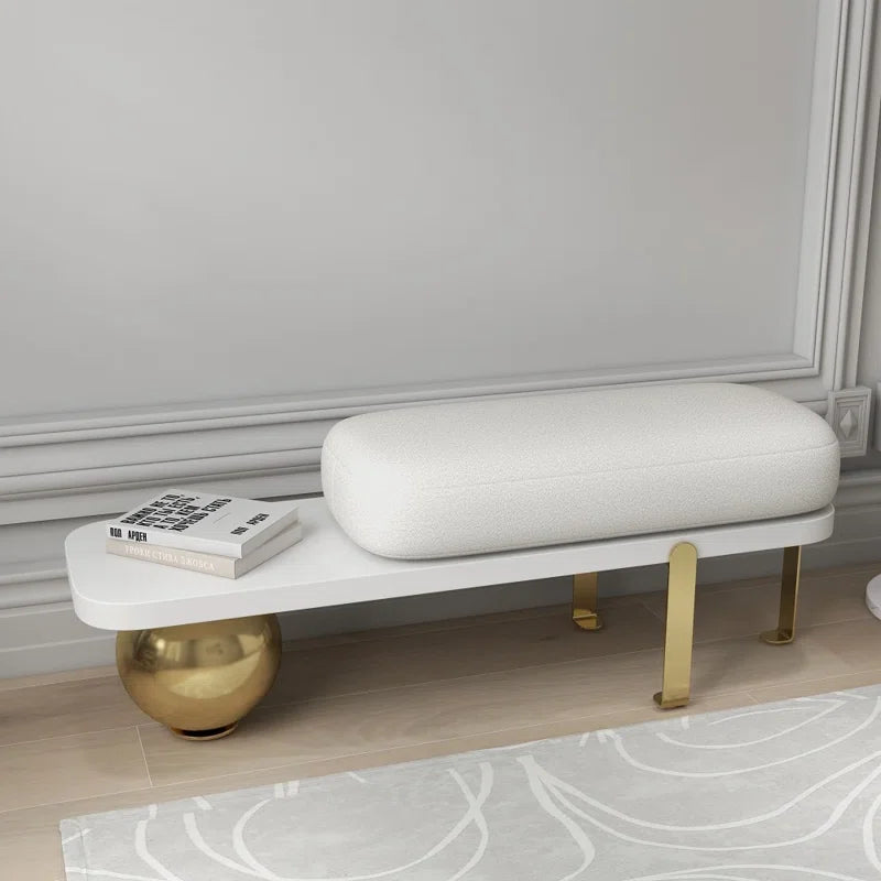 Samiop Wooden Entryway Bench Boucle Upholstered with Abstract Metal Legs