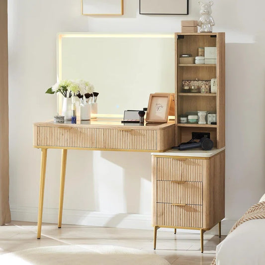 48" Makeup Vanity with 36" Lighted Mirror, 4 Dressers & Charging Station & 3 Light Modes