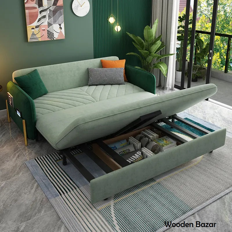 79" King Sleeper Sofa Green Upholstered Convertible Sofa Bed - Wooden Bazar