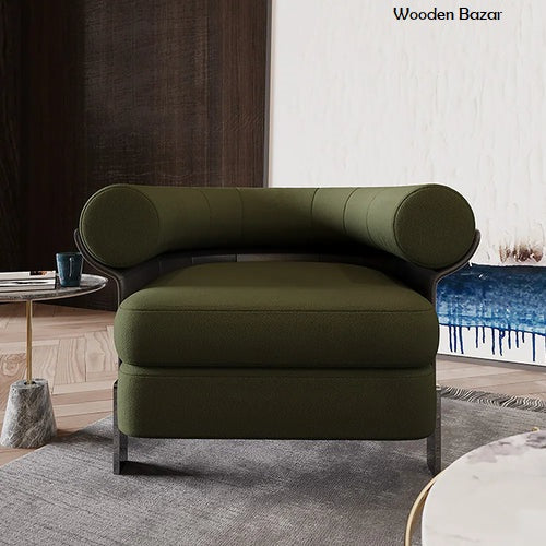 Wooden Bazar Green Boucle Upholstered Accent Chair with Round Back