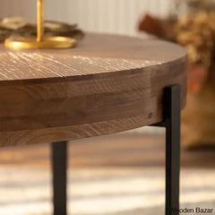 Abbiss Floor Shelf Coffee Table Round Wood With Cross Metal Base And Center Table
