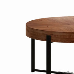 Abbiss Floor Shelf Coffee Table Round Wood With Cross Metal Base And Center Table