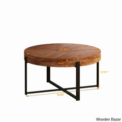 Abbiss Floor Shelf Coffee Table Round Wood With Cross Metal Base And Center Table