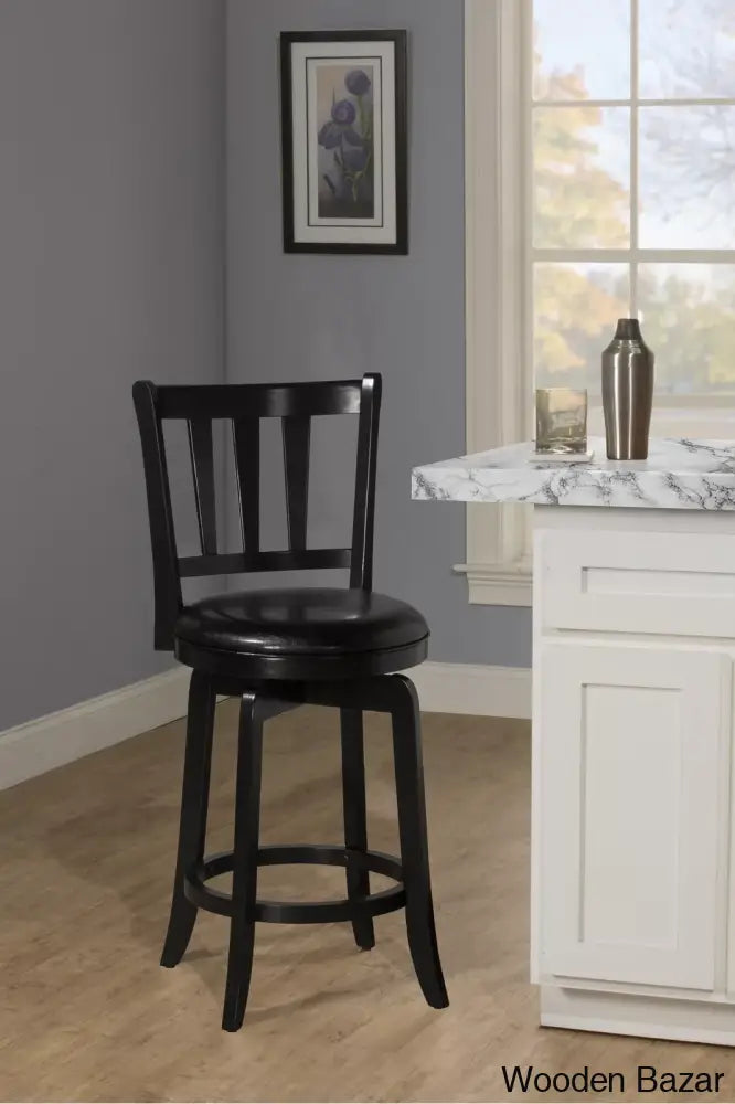 Abeale Swivel Upholstered Counter And Bar Stool With Solid Wood Frame Black / (25.5’’ Seat Height)