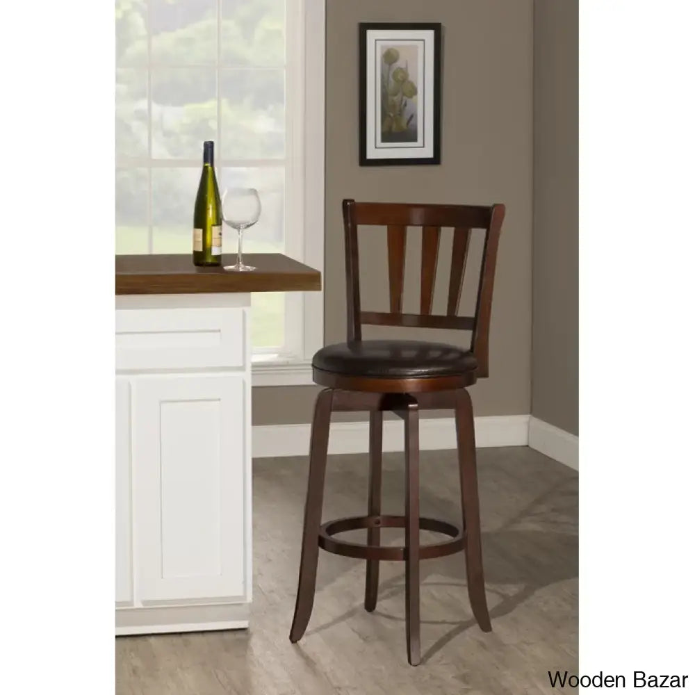 Abeale Swivel Upholstered Counter And Bar Stool With Solid Wood Frame Cherry / (25.5’’ Seat Height)