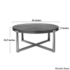 Abrielle Cross Legs Round Wood Coffee Table And Center Table