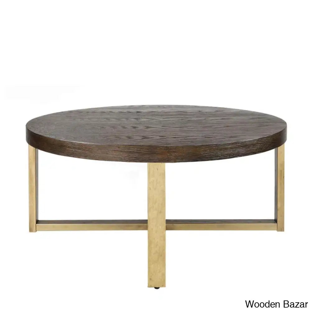 Abrielle Cross Legs Round Wood Coffee Table And Center Table