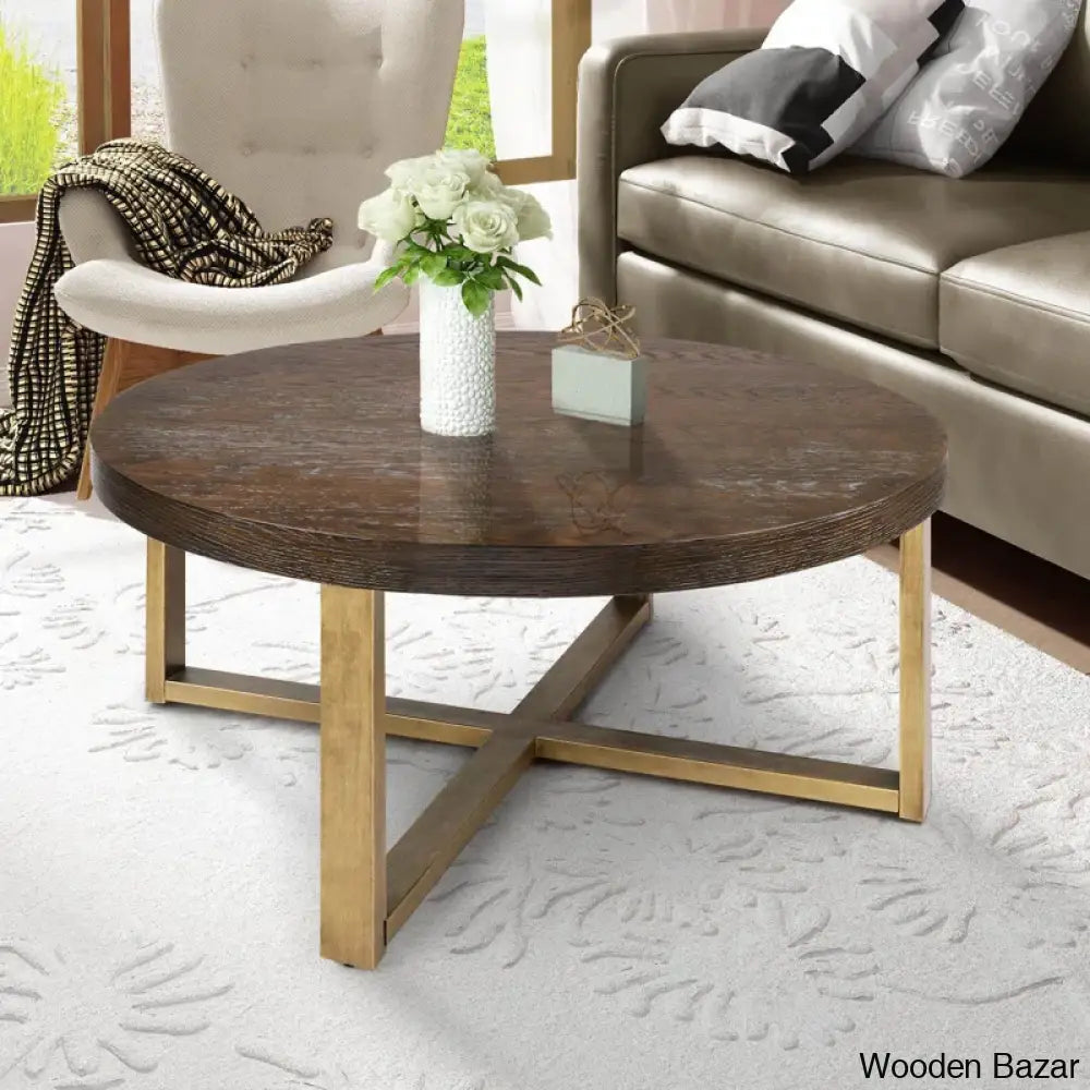 Abrielle Cross Legs Round Wood Coffee Table And Center Table