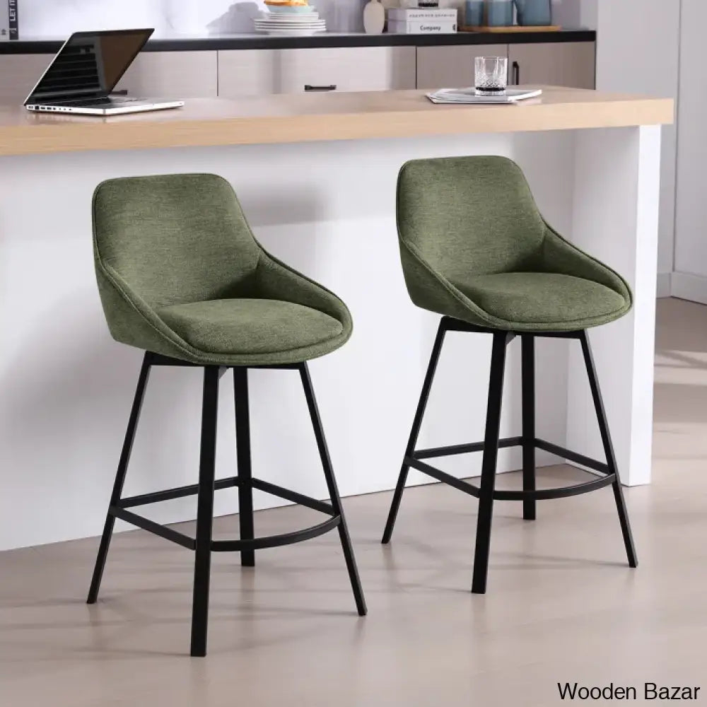 Absalomz Swivel 25.2’’ Counter Stool - Wooden Bazar Green / 2 Piece