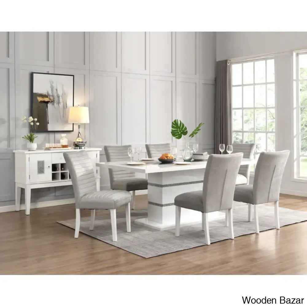 Acroller Modern 6 - Seater Pedestal Dining Table Set