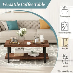 Adamoi Coffee And Center Table With Open Storage Metal Frame For Living Room Industrial Cocktail
