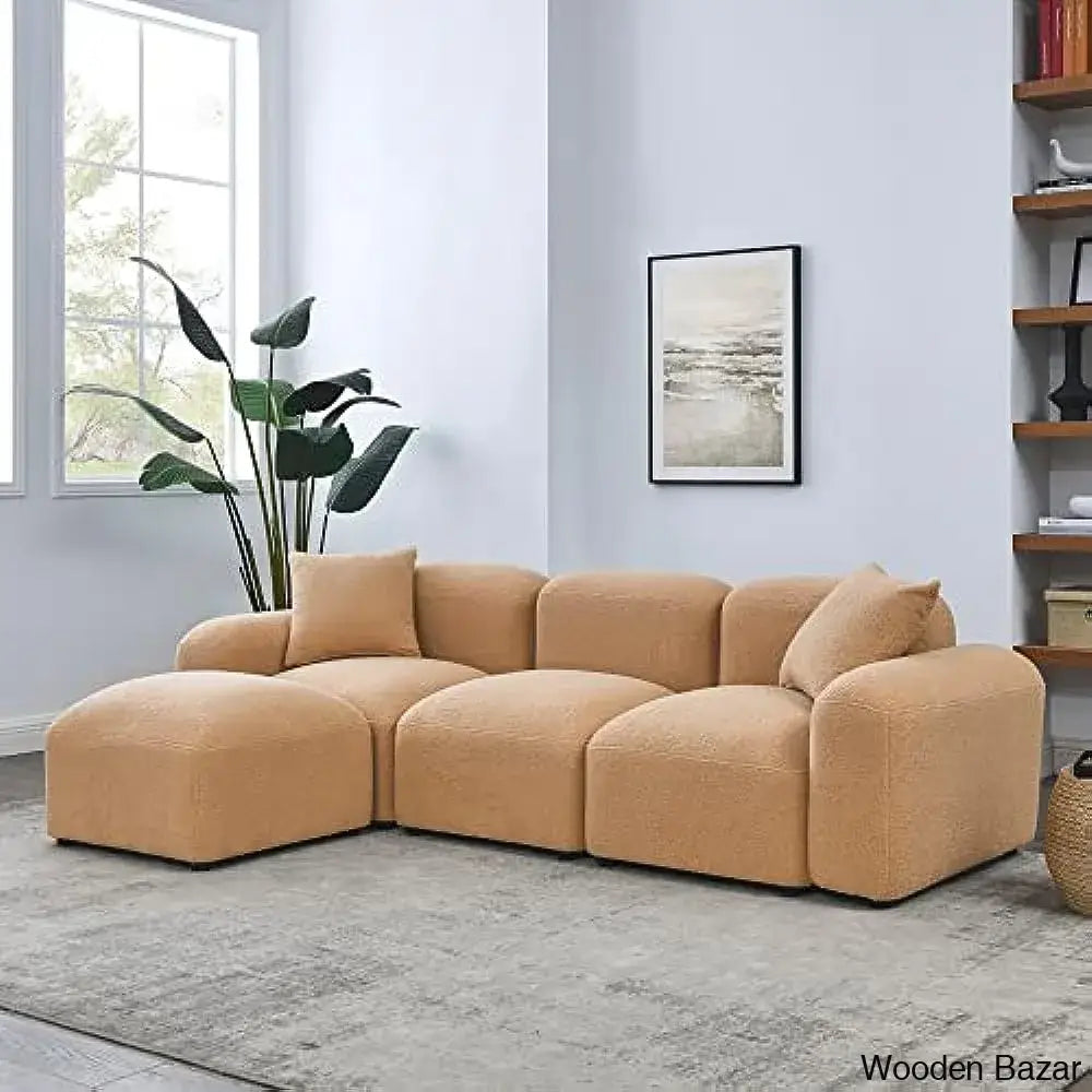 Ader Minimalist Convertible Modular Sectional Sofa In L-Shaped Camel / Complete Set