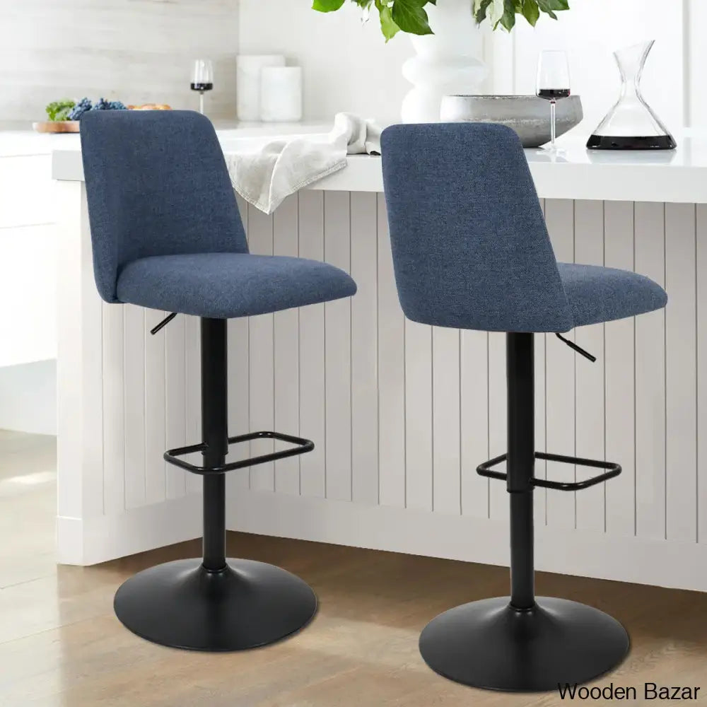 Adizaz Swivel Upholstered Adjustable Height Counter Stool Blue / 2 Piece