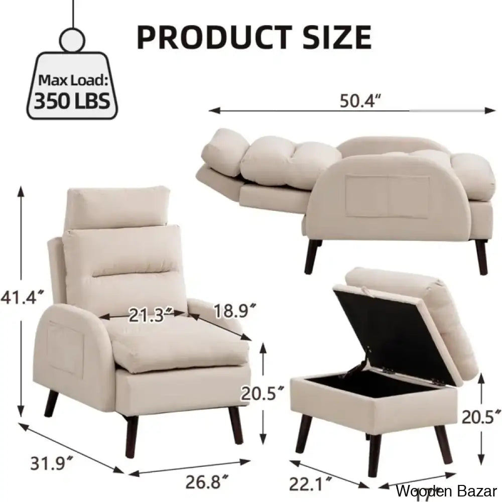 Adjustable Accent Lounge Recliner Chair With Storage Ottoman