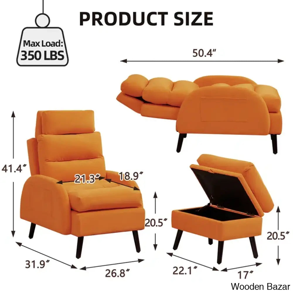 Adjustable Accent Lounge Recliner Chair With Storage Ottoman